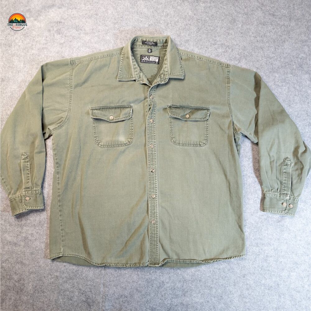 Canyon Guide Button-Up Shirt Green Long Sleeve Collared Pockets Men's Size XL